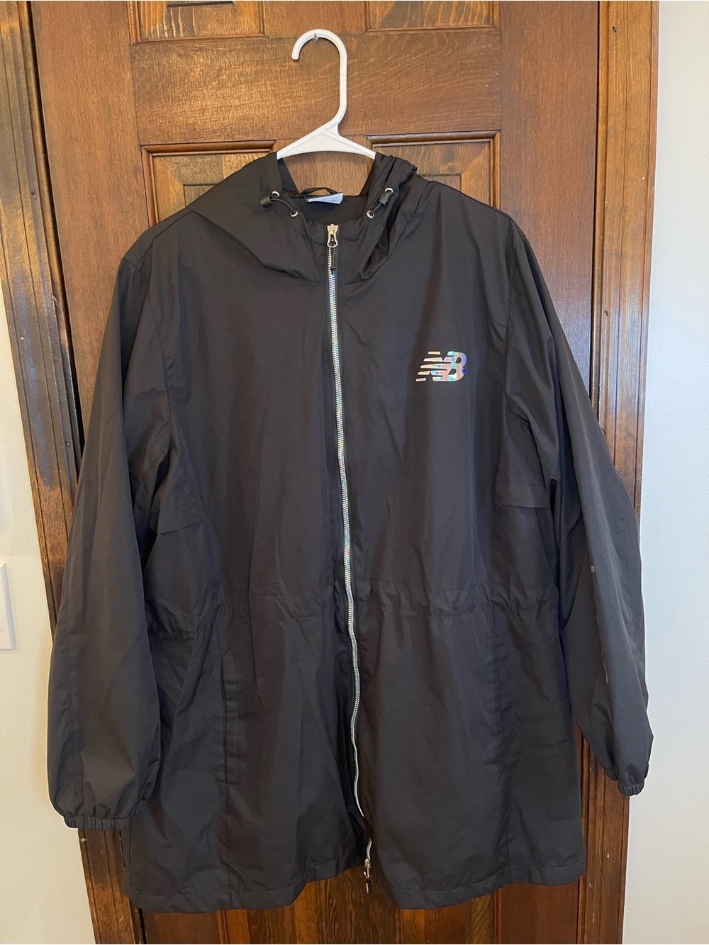 New Balance Holographic Windbreaker Jacket Black Hooded Full Zip Mens XXL